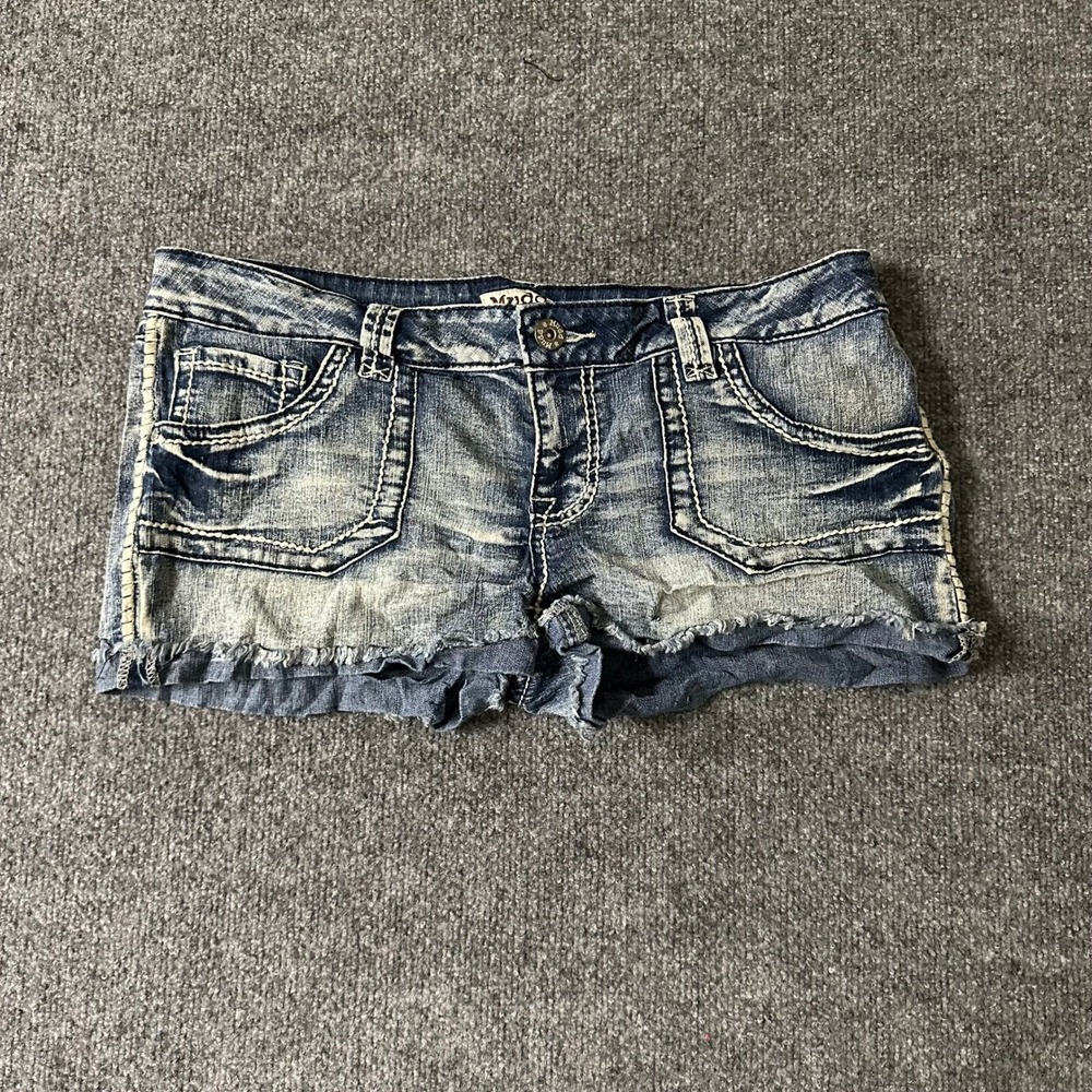 Mudd Denim Shorts Womens Size 13 Blue Ramie Cotton Blend Low Rise Contrast